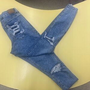 American Eagle Outfitters Blue Distressed Ankle Jeans